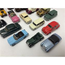 Over forty 1:76 scale die-cast models of cars and commercial vehicles; some boxed; and eight small scale models of motorcycles; all unboxed