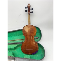 John Murdoch & Co 'The Maidstone' three-quarter size violin with 33.5cm two-piece maple back and ribs and spruce top, bears label, 55cm overall, in hard carrying case with bow