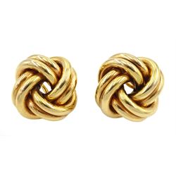 Pair of 9ct gold knot design earrings, stamped 375