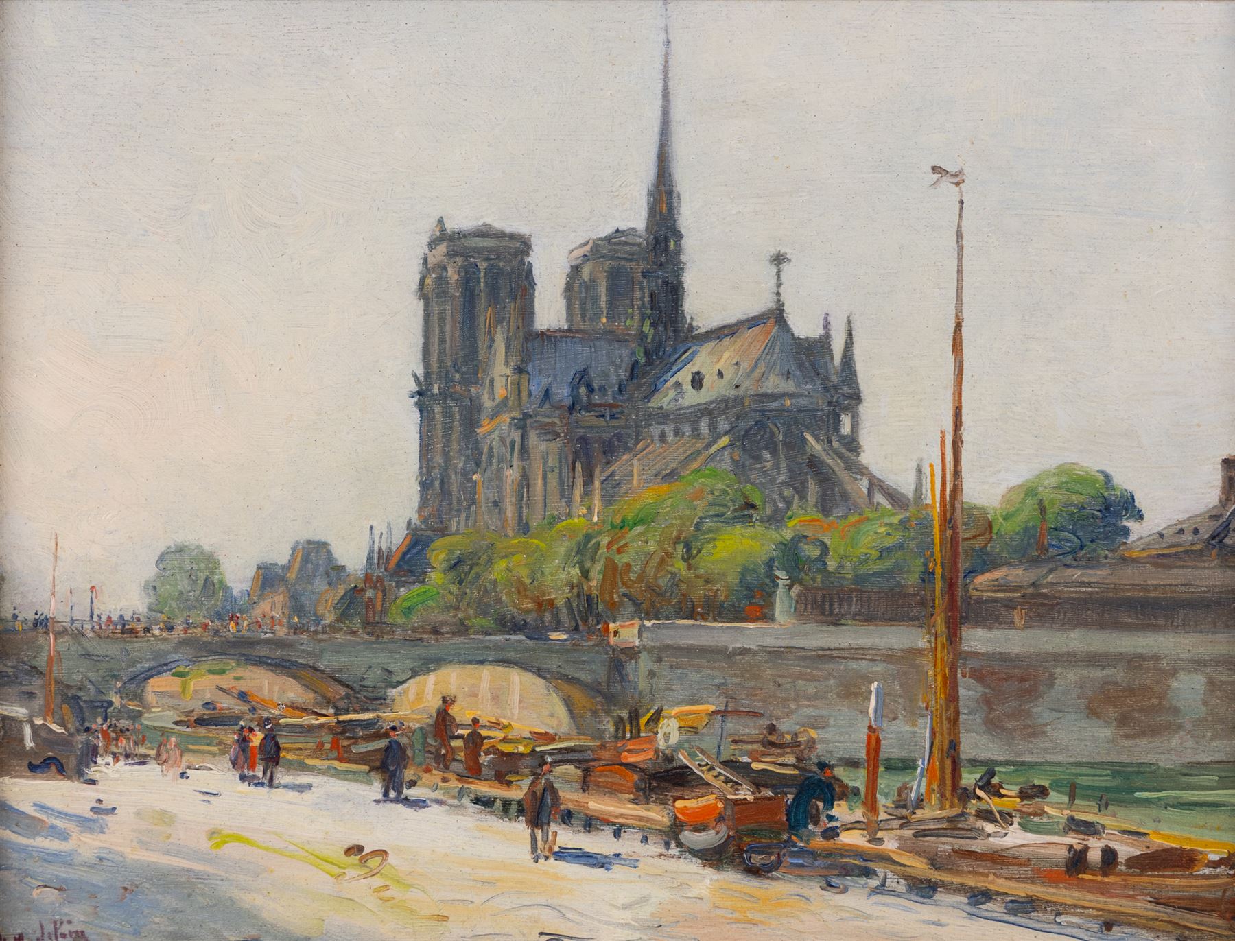 Gustave Madelain (French 1867-1944): 'Notre Dame de Paris', oil on canvas signed, titled on gallery label verso 25cm x 32cm 
Provenance: exh. Richmond Gallery, London, label verso
