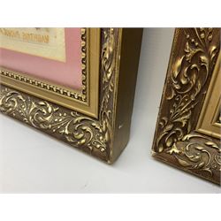 Thirty-five WW1 embroidered silk postcards including regimental crests, flags of the Allies, envelope type with greeting card inserts, Christmas and birthday cards etc; mounted and glazed in three graduated modern matching gilt frames (3)