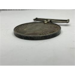 WW1 group of three medals comprising 1914-15 Star awarded to L-Cpl. W.J. Horspool R.War.R., British War Medal and Victory Medal awarded to A. Cpl. W.J. Horspool R.War.R.; WW1 British War Medal awarded to 3-8755 W.O.Cl.2. S. Paterson North'd Fus.; and hallmarked silver and enamel Northumberland Football Association Junior Cup Runners Up fob 1921-22 on silver chain (5)