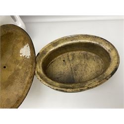 White glazed elephant jardiniere stand; Capo di Mote table centre-piece; and French game-pie dish