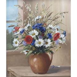 G Gerakoy (20th century): Flowers in a Vase, oil on canvas signed 45cm x 37cm