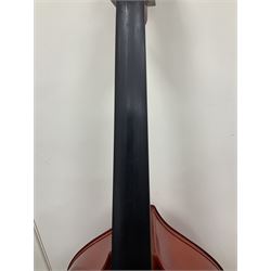 Contemporary 3/4 Double Bass, Body height bottom to shoulder 110cm, With steel tuning pins and ebonised fingerboard, no strings, bridge, tail piece, or endpin Although called a 3/4 size bass, this size is recognised as a regular sized Double Bass 
