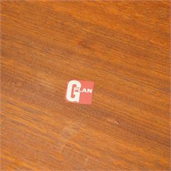 Victor Wilkins for G-Plan - 1970s teak 'Fresco' nest of three tables, rectangular top over vasiform end-supports with sledge feet, united by curved stretchers