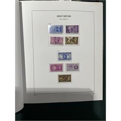 Extensive single album collection of Great British Queen Victoria and later stamps, including QV penny black with three margins, 1840 two pence blue, perf two pence blues with white lines added, QV one pound brown lilac, QV one pound green, King George V seahorses, 1929 Postal Union Congress one pound black, King George VI 1939-48 set of six with ten shillings dark blue, Queen Elizabeth II pre-decimal issues, housed in a Stanley Gibbons Great Britain 2001 album, a well presented collection with few ommissions