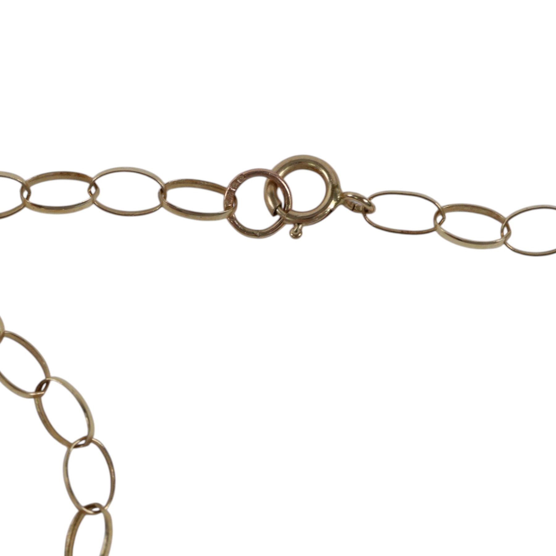 9ct gold cable link chain necklace, with T bar pendant, Birmingham 2001