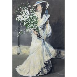 Fred Corrigan (Bridlington 20th century): Fashionable Lady, gouache signed and dated ‘96, 73cm x 49cm
