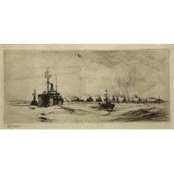 Frank Henry Mason (Staithes Group 1875-1965): 'The Disperse 1918', dry point etching signed in pencil, limited edition of 100 Fine Art Trade Guild No.1, 12cm x 24cm