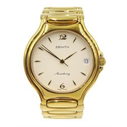 Zenith Academy gold-plated and stainless steel quartz wristwatch, with date aperture, back case No. 50 6000 226, boxed with additional link and paperwork