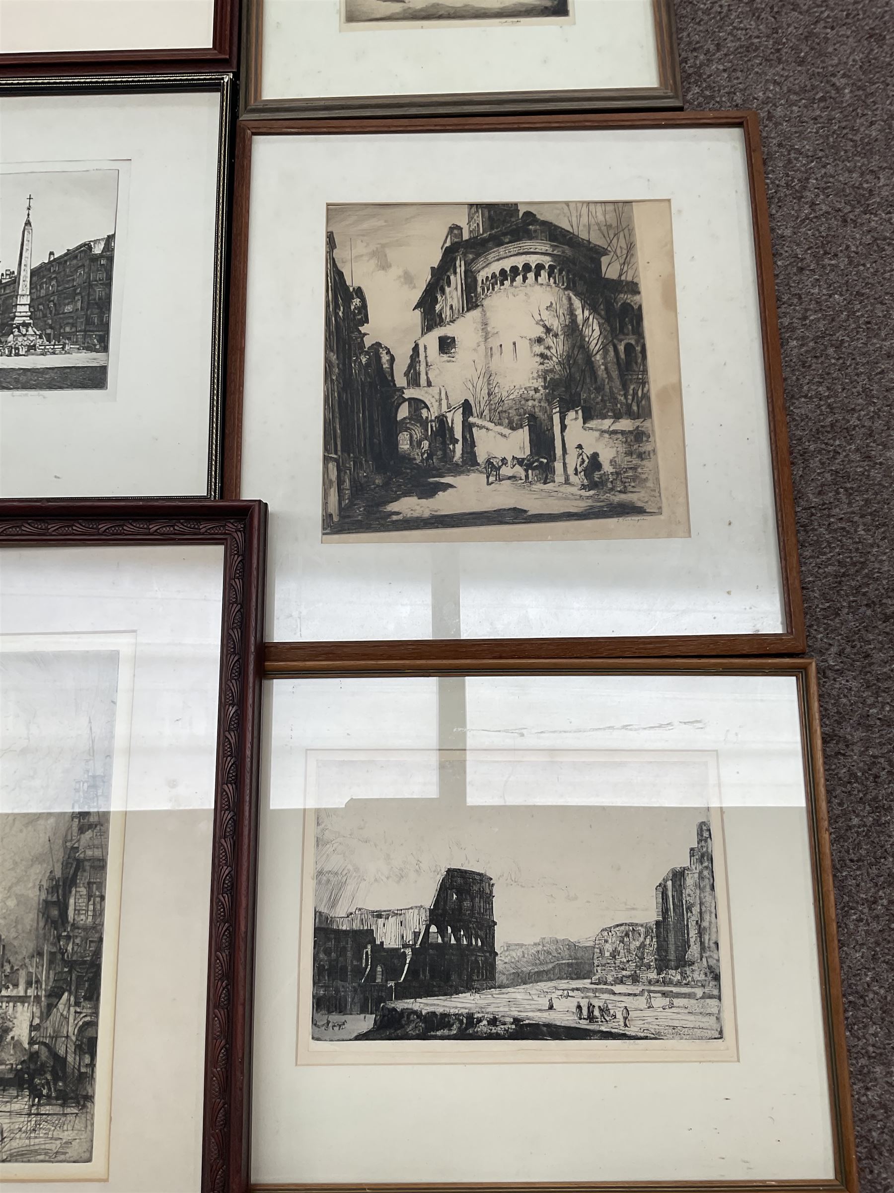 Collection of etchings, artists including Frank Short, Leonard Russell Squirrell, Malcolm Osbourne, Alfred Bentley, Samuel Chamberlain, Sidney Tushingham, Hedley Fitton, etc (16)