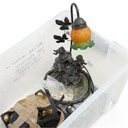 Lomonosov Russia Porcelain Wine Decanter in Red Firebird pattern, Staffordshire ironstone planter, meat plate, Leonardos figures and other mixed ceramics and smalls, contents between four boxes