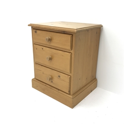  Solid pine three drawer lamp chest, W46cm, H57cm, D38cm  