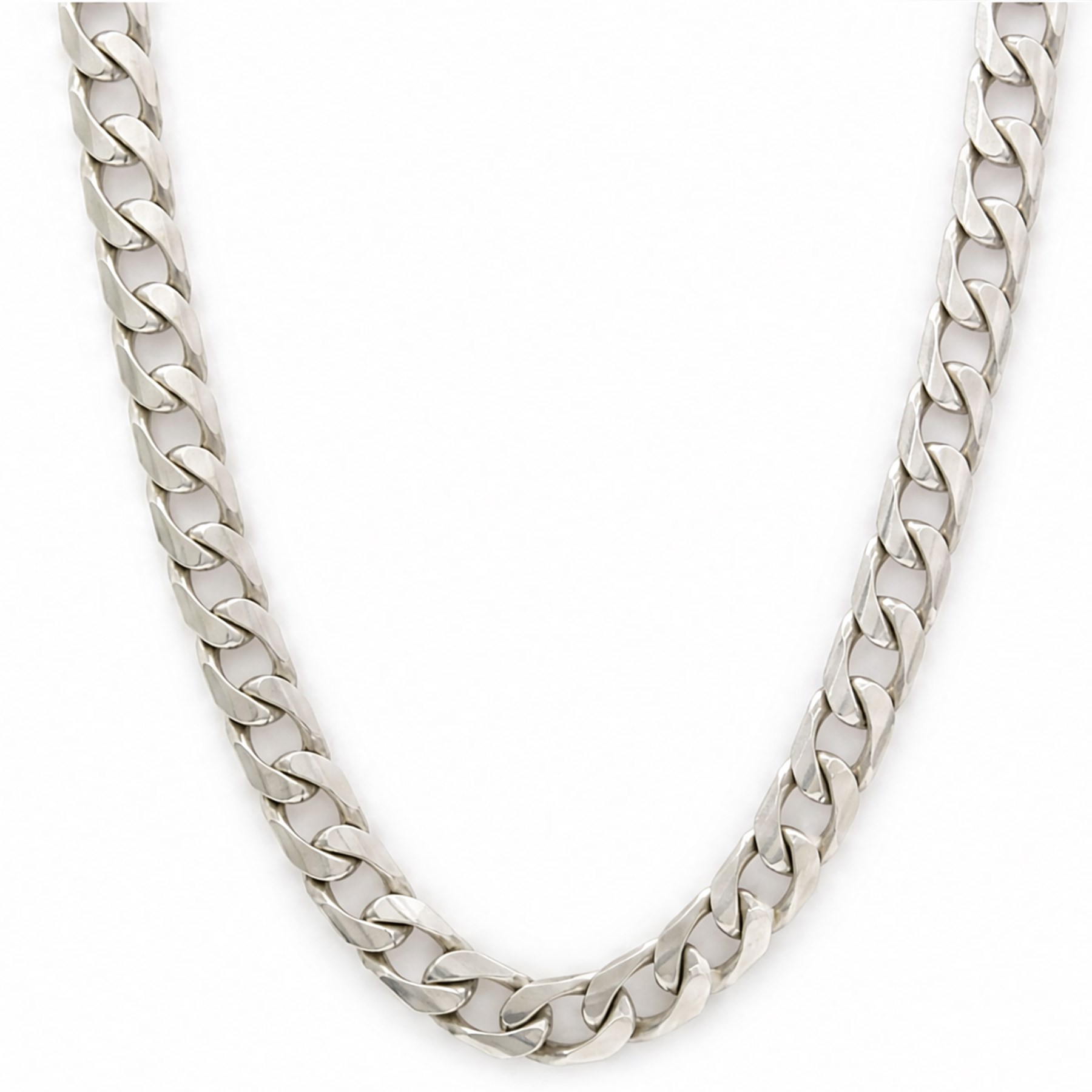 9ct white gold flattened curb link chain necklace, stamped 375
