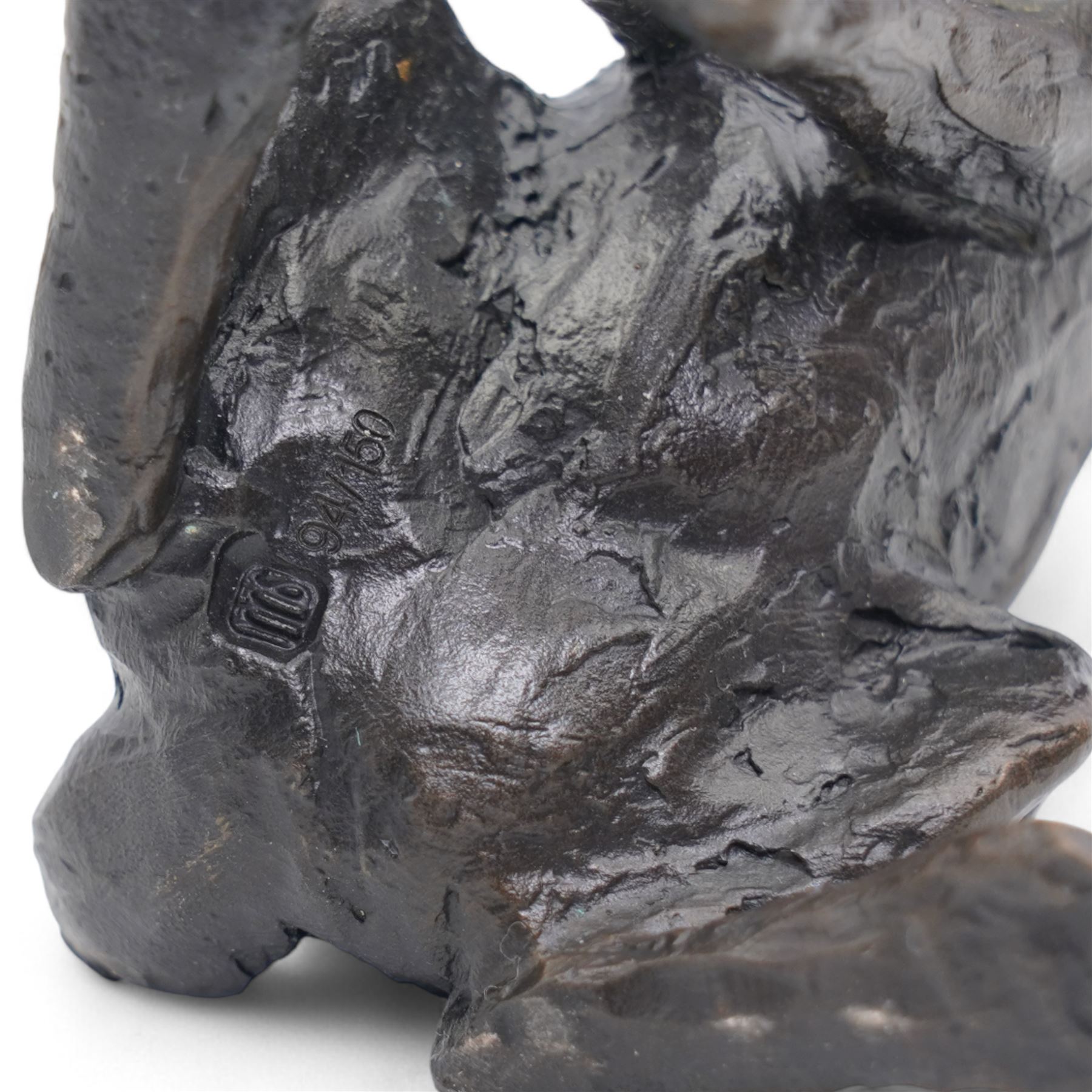 Michael Simpson (British Contemporary); Hare and Frog, two limited edition bronzes, monogrammed and numbered 99/150 and 94/150 to base, tallest H9cm (2)