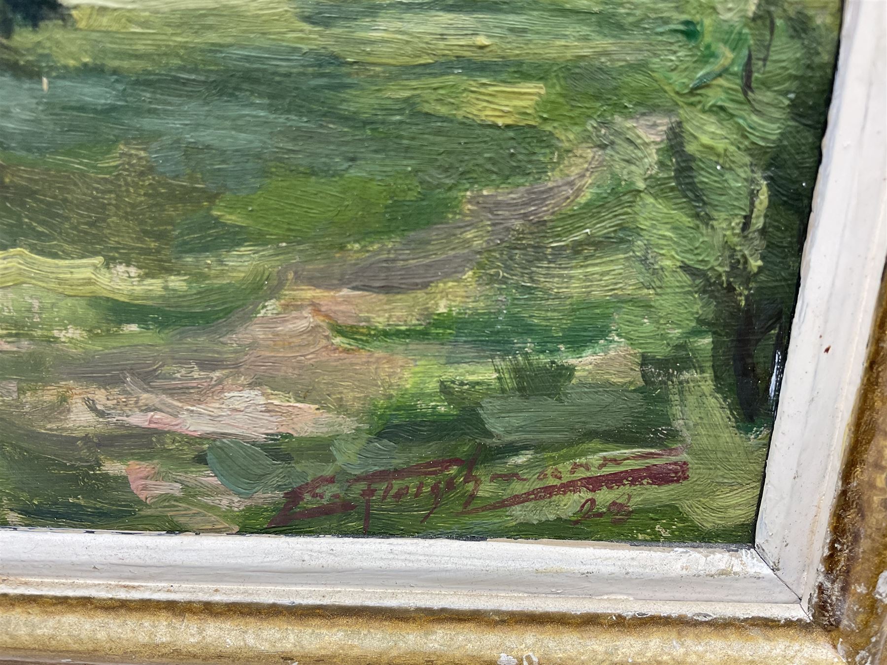 C Fleischmann? (German early 20th century): Forest Landscapes, pair oils on canvas laid on board indistinctly signed, one dated '28, 27cm x 35cm (2)