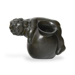 Just Andersen (Danish 1884 - 1943), bronze figure modelled as a putti sleeping upon a vase...