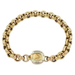 9ct gold rolo link bracelet with horseshoe clasp, makers mark M S & S London 1976 