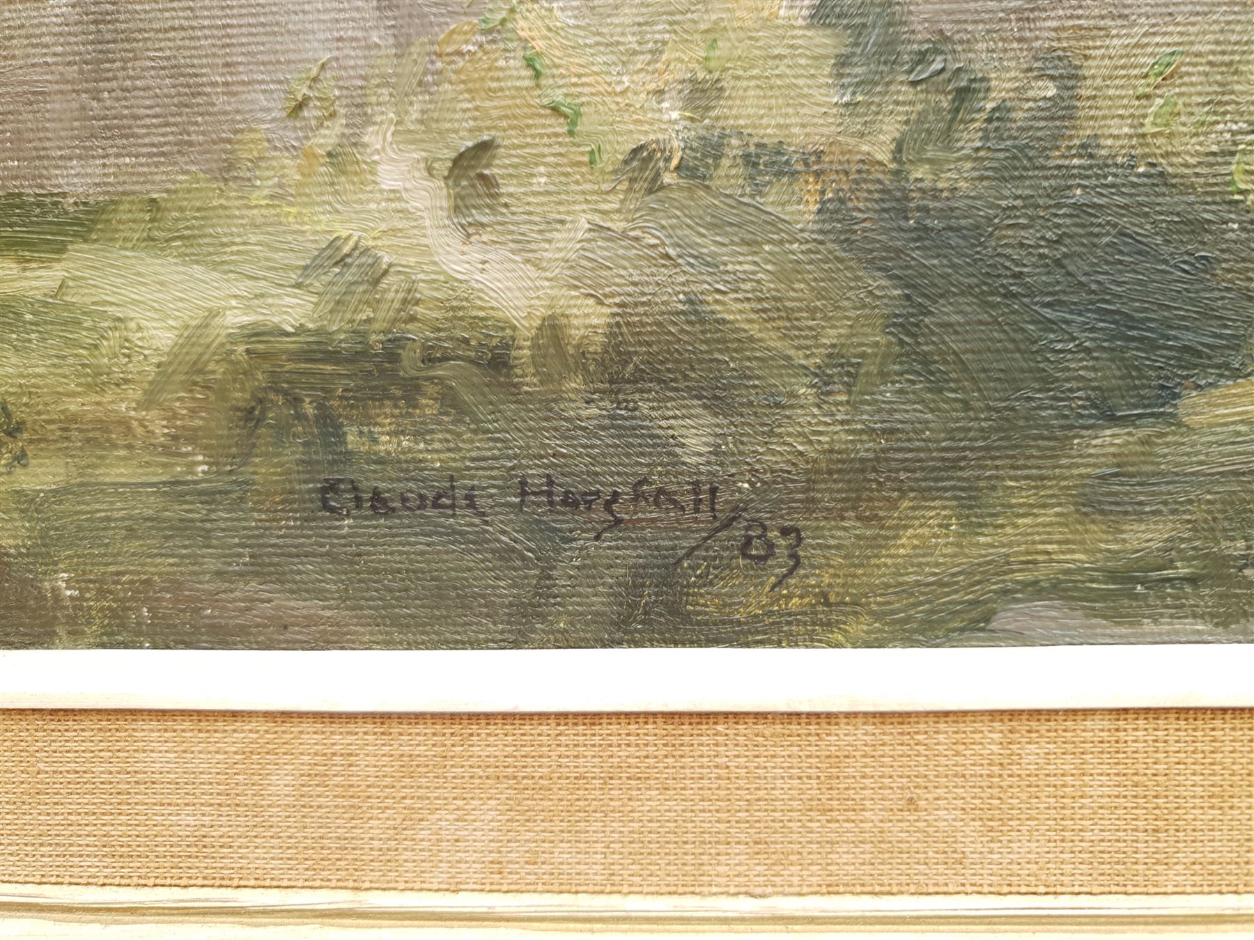 Claude Horsfall (British 1907-2003): 'The George Inn Hubberholme', oil on board signed and dated '83, titled and extensively inscribed with artist's Keighley address verso 36cm x 60cm