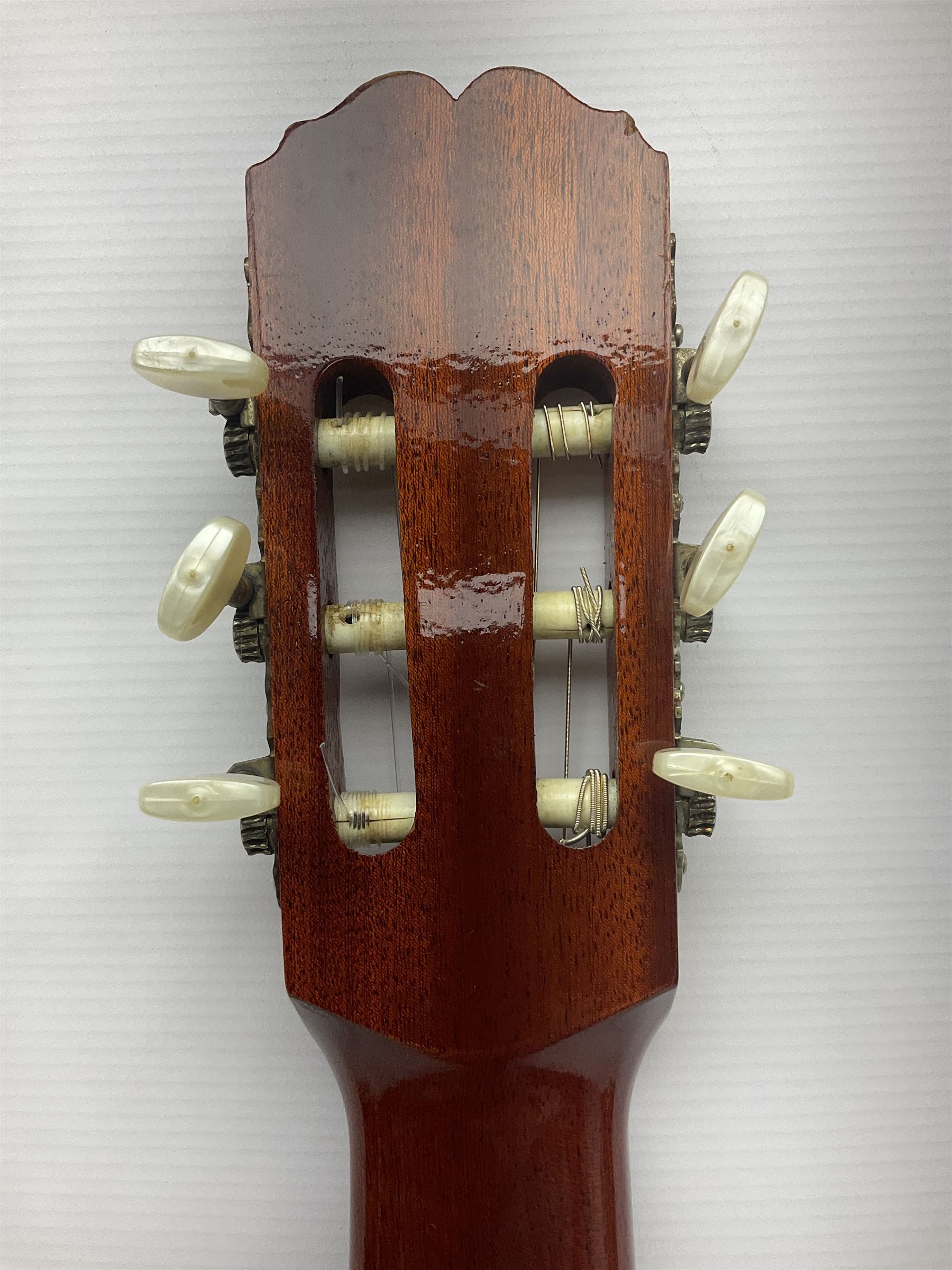 Harmony Model H6360 acoustic guitar in mahogany with spruce top, L103cm overall; and 1970s B&M (Barnes & Mullins) Concert Grande acoustic guitar, L101.5cm overall; each in hard carrying case (2)