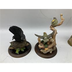 Three Country Artist figure groups, comprising 'Woodland Visitors', 'Bluetit on Tap' and 'Blackbird', together with two other animal figure groups