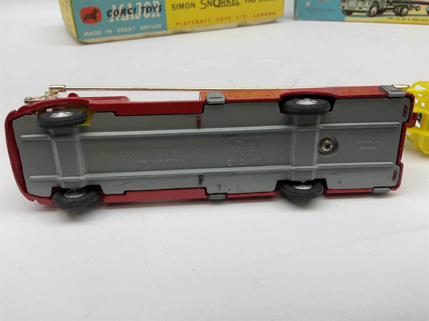Corgi Major - Simon Snorkel Fire Engine No.1127 with figure and instruction leaflet; and Ford Tilt Cab 'H' Series with detachable trailer No.1137 with figure, inner diorama and packaging; both boxed (2)