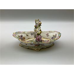 Dresden floral basket, hand painted with floral decoration and gilt scrolls, H12cm, L20cm. 