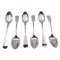Set of six Victorian Fiddle pattern teaspoons, hallmarked Thomas Sewell I, Newcastle 1877, approximate weight 3.05 ozt (95 grams)
