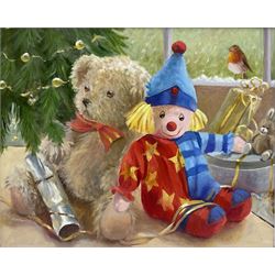 Iris Collett (British 1938-): Christmas Toys, oil on board signed 44cm x 54cm
Provenance: from the second and final part of the artist's studio sale collection