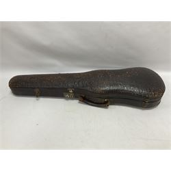 Full size violin and bow, in a fitted and lined snakeskin effect case, full length 60cm, back length 36cm