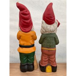 Pair of large indoor or outdoor painted garden gnomes  - THIS LOT IS TO BE COLLECTED BY APPOINTMENT FROM DUGGLEBY STORAGE, GREAT HILL, EASTFIELD, SCARBOROUGH, YO11 3TX