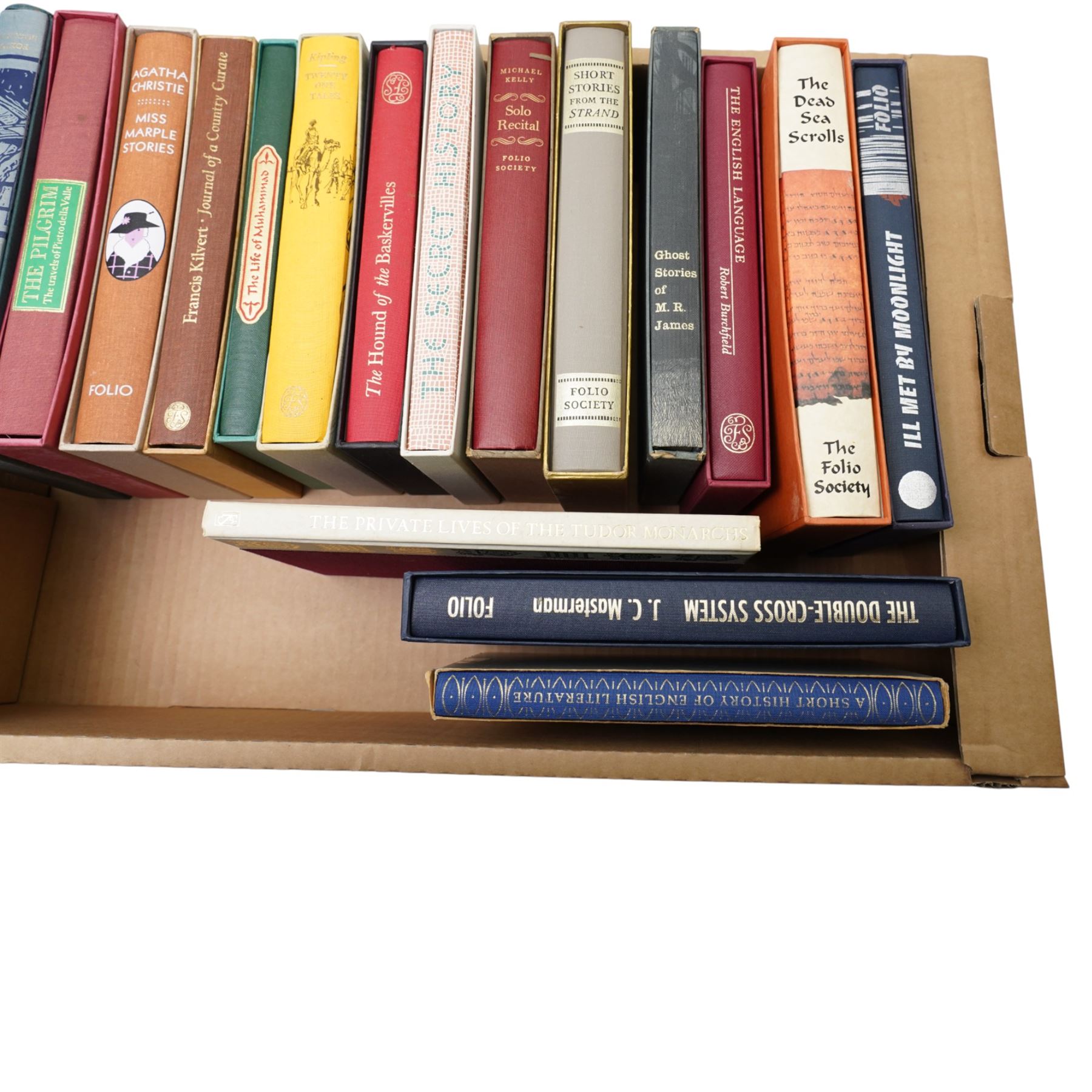 Folio Society volumes including Agatha Christie 'Miss Marple Stories', Short Stories from The Strand', Kipling 'Twenty One Tales' and others, all in slip cases