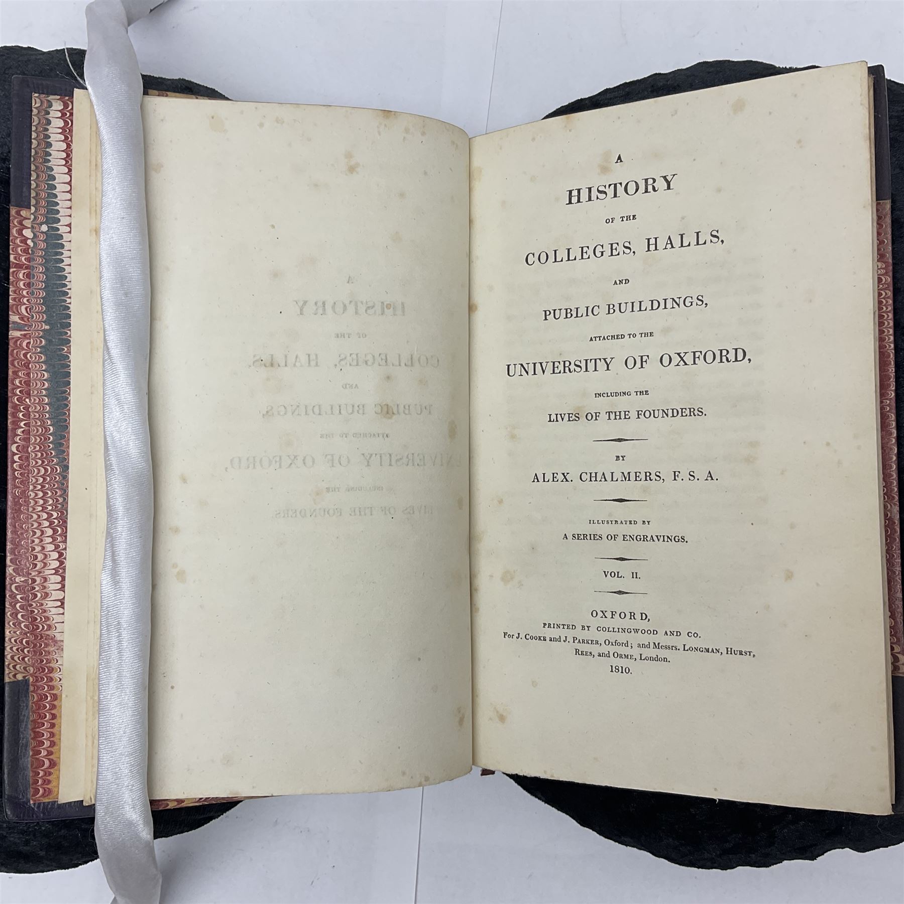 Ingram, James, Memorials of Oxford, The Engravings by John Le Keux from drawings by F. Mackenzie, three volumes, engraved title, frontispiece, plates and illustrations in the text, Oxford,1837, together with Chalmers, Alex, A History of the Colleges, Halls, and Public Buildings, attached to the University of Oxford, two volumes, engraved title, frontispiece, plates and illustrations in the text, Oxford, 1820, (5)
