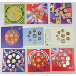  Nine United Kingdom brilliant uncirculated coin collections 1995, 1996, 1997, 1998, 1999, 2001, 2002, 2003 and 2004, all in cardboard sleeves   