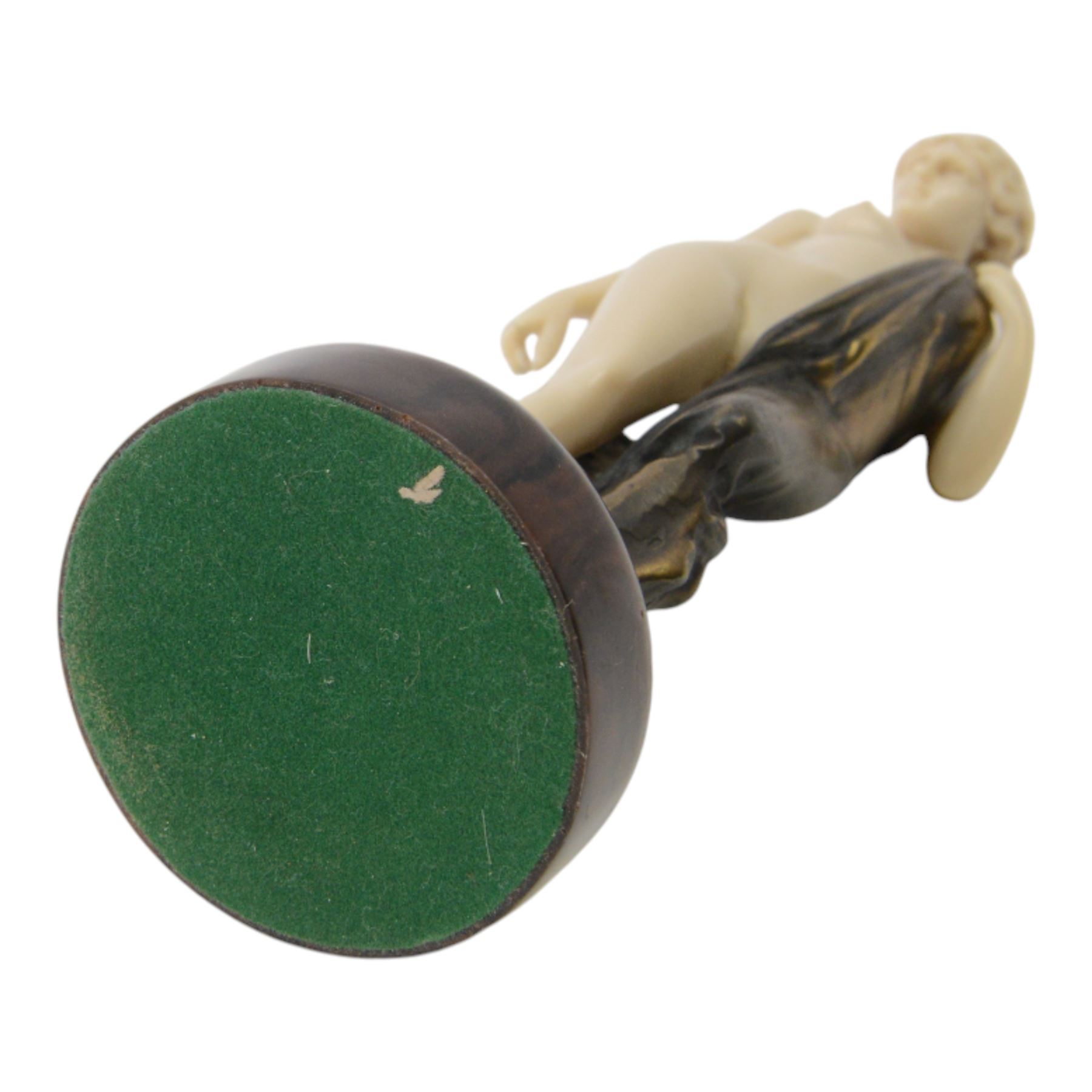 After Ferdinand Preiss: Art Deco style, composite semi nude classical female figure, raised upon circular base, H21cm