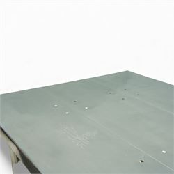 Timothy Oulton - Boston Aero aluminium dining table, rectangular riveted aluminium clad top on matching angular supports with stretchered base