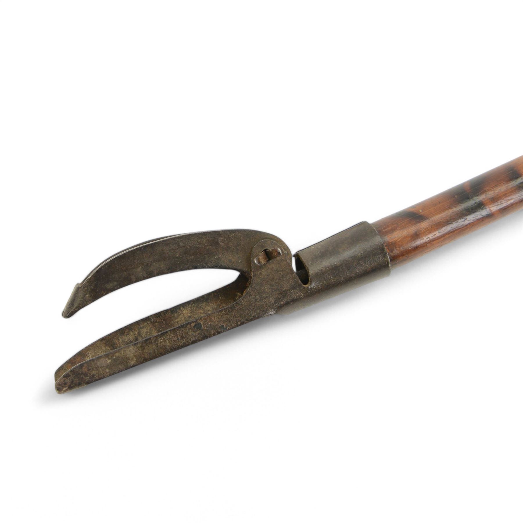 19th century library longarm or book picker, the cane with simulated finish, the brass top stamped A C Harris Leicester, L93cm


