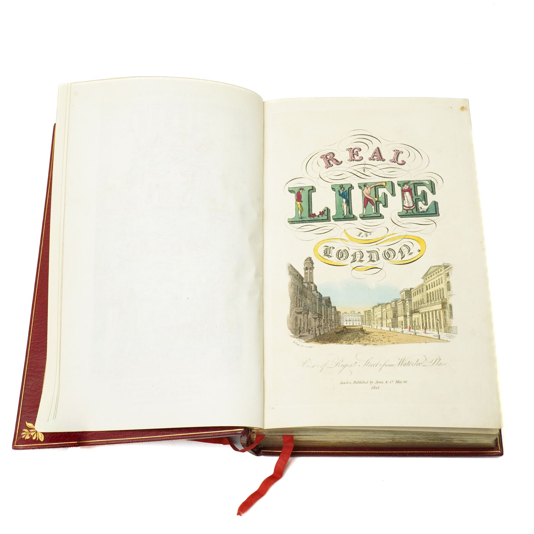 Egan, Pierce - 'Real Life in London', 2 vols published by Jones & Co, 1821 first edition with hand coloured plates, all edges gilt and rebound in full Morocco and gilt by Bayntun Riviere, Bath
