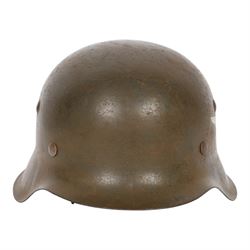 German Third Reich M45 Luftwaffe single decal helmet, the inner back brim stamped hkp 64, ...