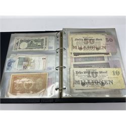 World and Great British banknotes to include Brazil, Canada, France, Germany, Ghana, Indonesia, Iraq, Hong Kong, Hungary, Japan, Vietnam, Zimbabwe, a collection of Chinese ‘Hell Money’, and quantity of ‘De La Rue Systems’ test notes, housed in ring binder and loose