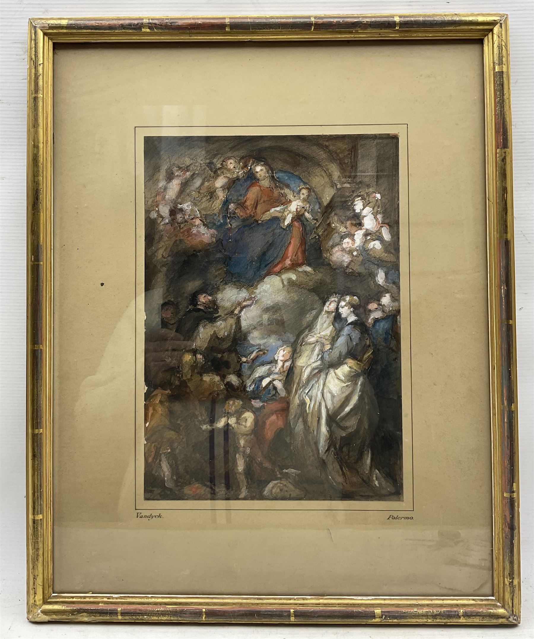 After Van Dyke (Dutch 1599-1641): Madonna del Rosario, 19th century watercolour study unsigned 34cm x 24cm 