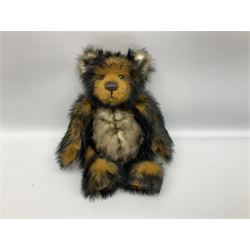 Seven Charlie Bears, comprising limited edition Anniversary Cheesecake SJ5471, designed by Isabelle lee, 431/500, Nuala CB185169, Liddy CB161648A, Philomena CB151592, and AJ CB171784B, each designed by Isabelle Lee, plus Shenanigans CB205243O, and another example lacking tag 