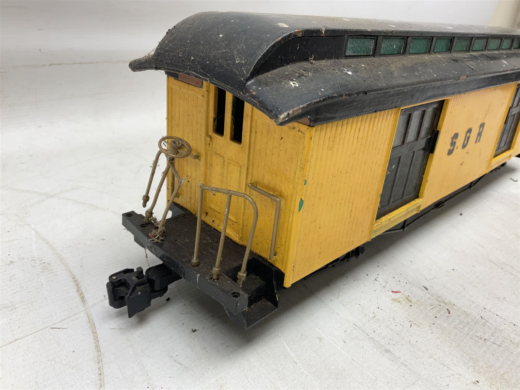 Six Bachmann G scale, gauge 1 rolling stock wagons and carriages, including tram coach, log carrier and tanker, etc, all unboxed 