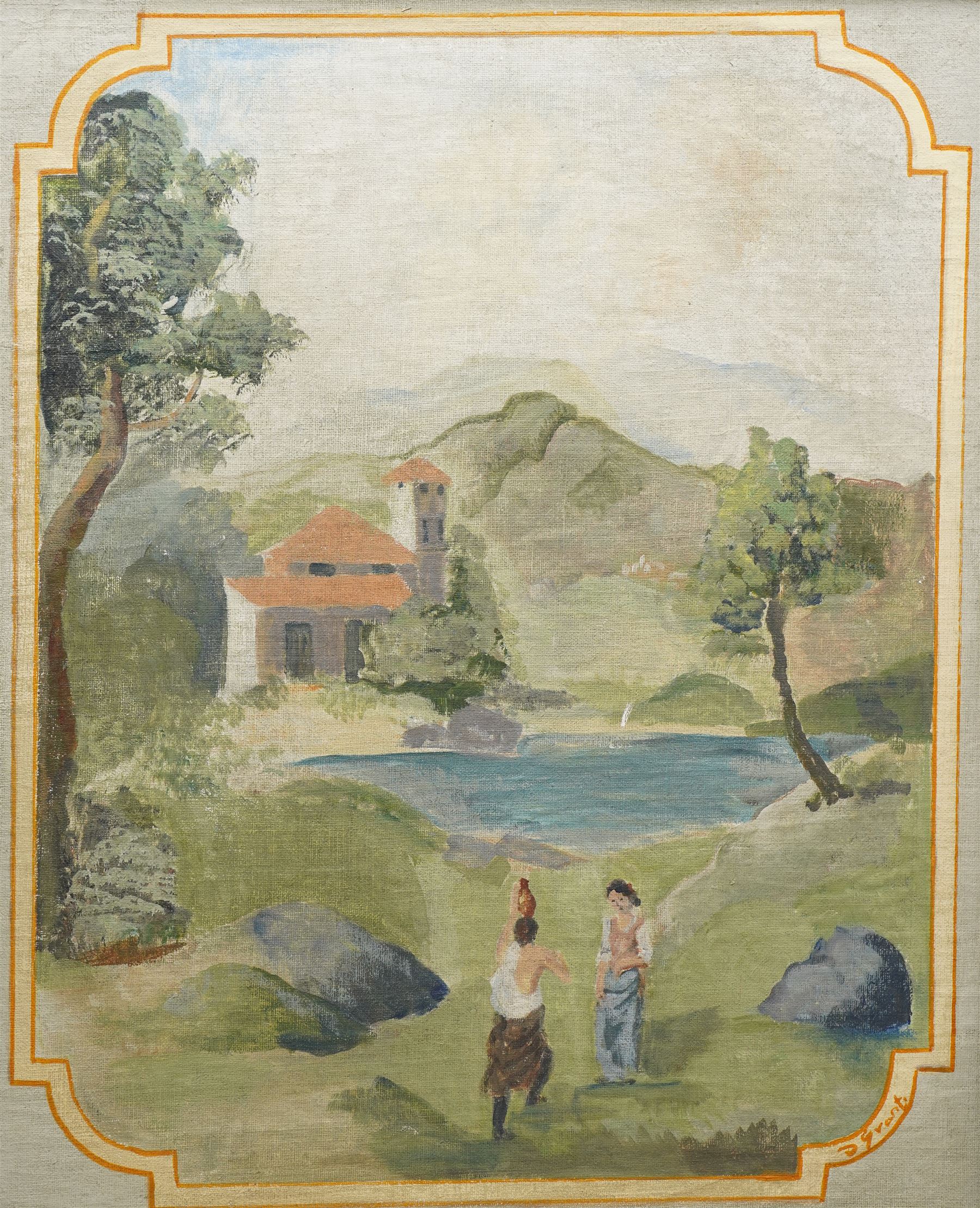 Circle of Duncan Grant (Bloomsbury Group 1885-1978): Italianate Scene with Dancing Figures, oil on canvas signed 57cm x 46cm