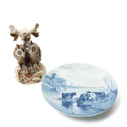 Continental figural group of two owls, possibly by Ernst Bohne & Söhne, modelled in a natu...