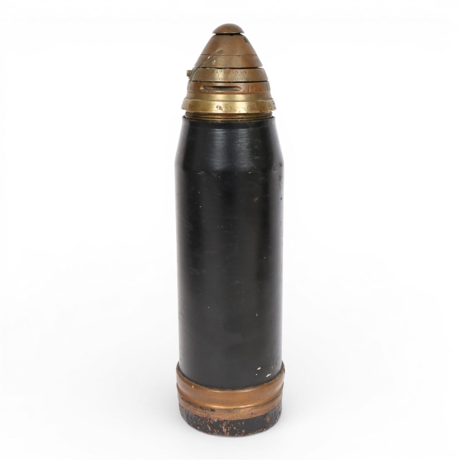 WWI inert artillery shell with fuse cone, H32cm