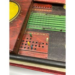 'Auto Gee' painted metal and stained wood horse racing game by Wells, London,  with some markers and horse, length 87cm