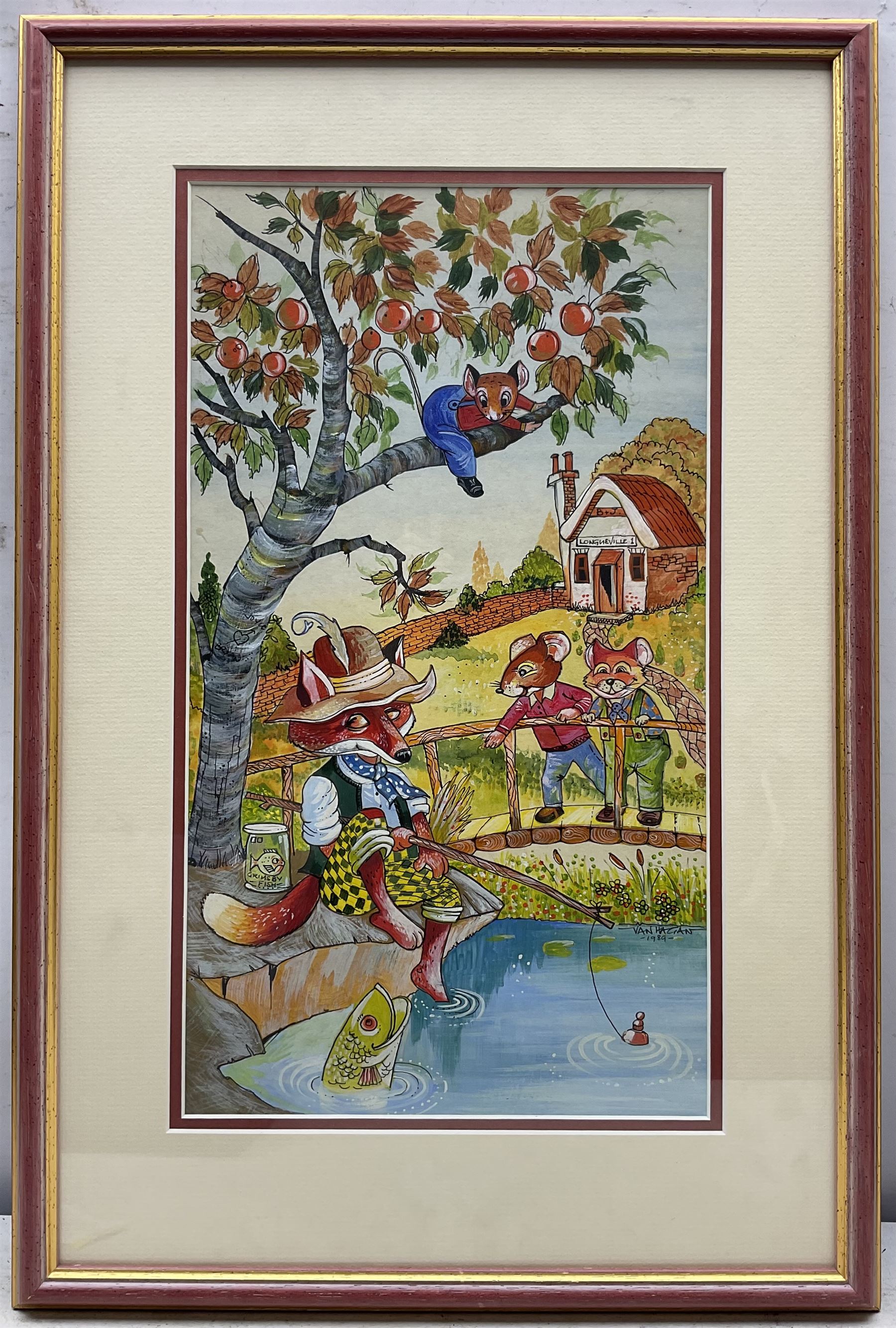 English Cartoon School (20th Century): Anthropomorphic Novelty Scenes, five watercolours three signed 'Van Hagan' and two signed 'Teri', max 20cm x 50cm (5)