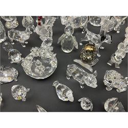 Swarovski Crystal animals, to include sheep, pigs, antelope, cockeral and hen, chicks, Pegasus, owls, giraffe, etc, together with Swarovski Crystal dancer, Isadora